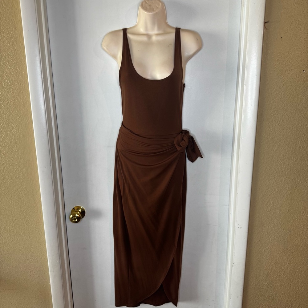 Reformation Brown Wrap-Detail Tank Maxi Dress